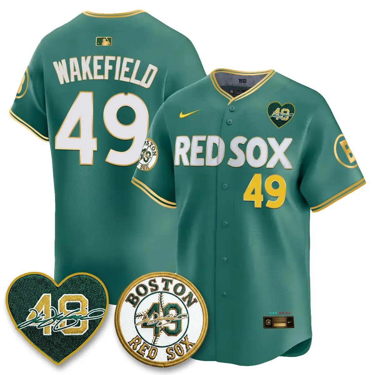 BOS Tim Wakefield Memorial Patch Red Gold Edition - Stitched (2) by Boston Red Sox