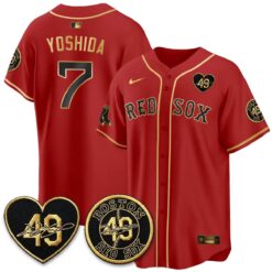 BOS Tim Wakefield Memorial Patch Red Gold Edition - Stitched (2) by Boston Red Sox