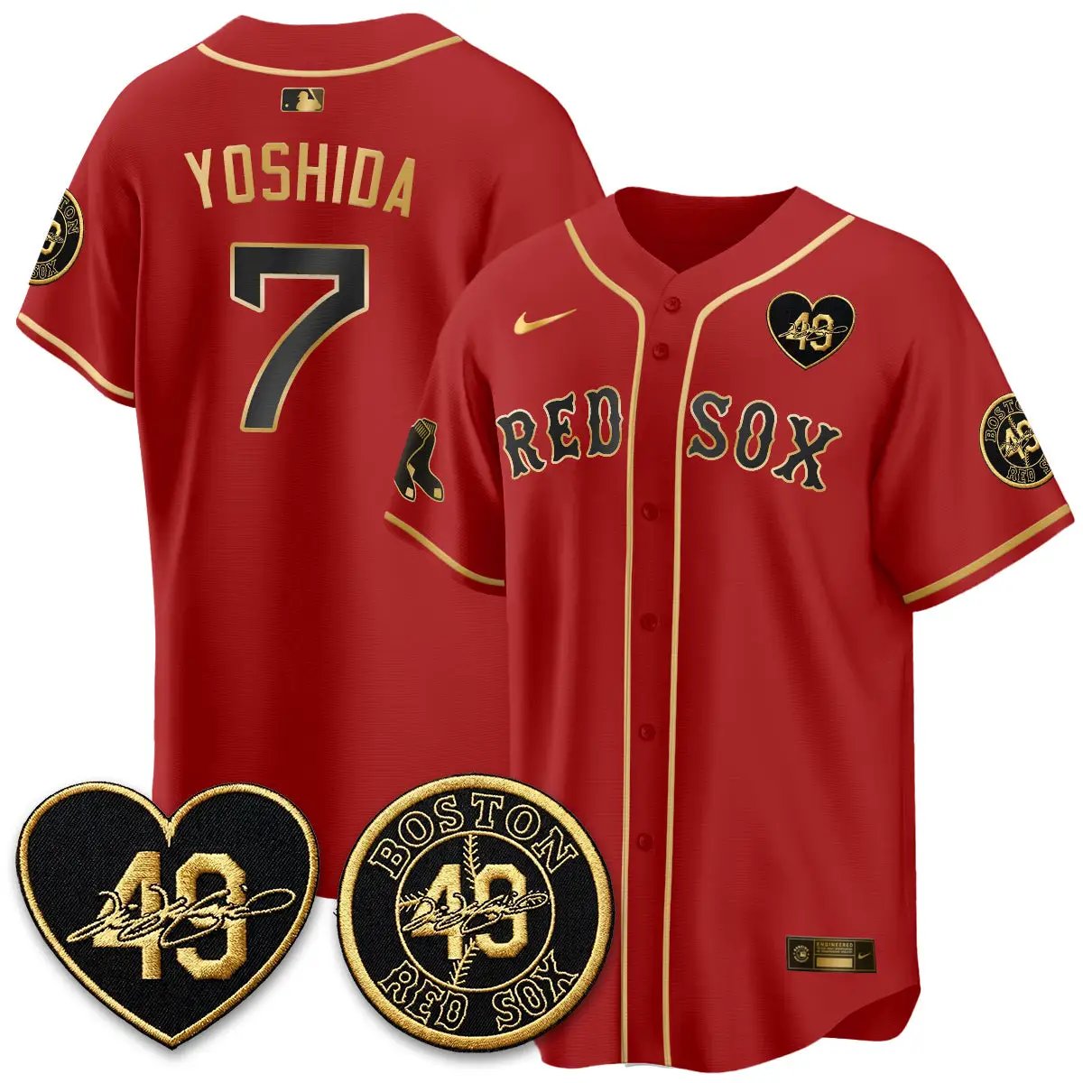 BOS Tim Wakefield Memorial Patch Red Gold Edition - Stitched (2) by Boston Red Sox