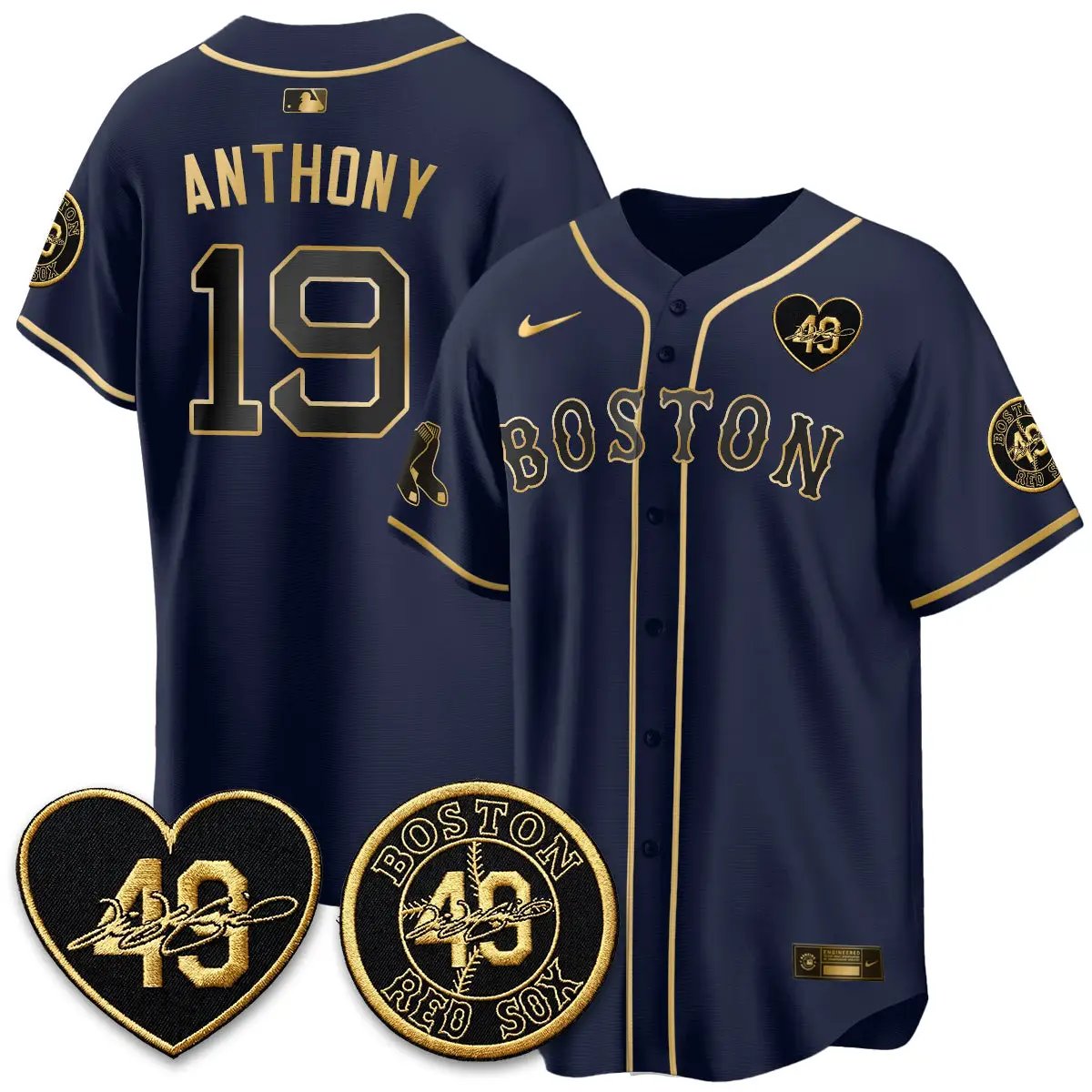 BOS Tim Wakefield Memorial Patch Red Gold Edition - Stitched (2) by Boston Red Sox