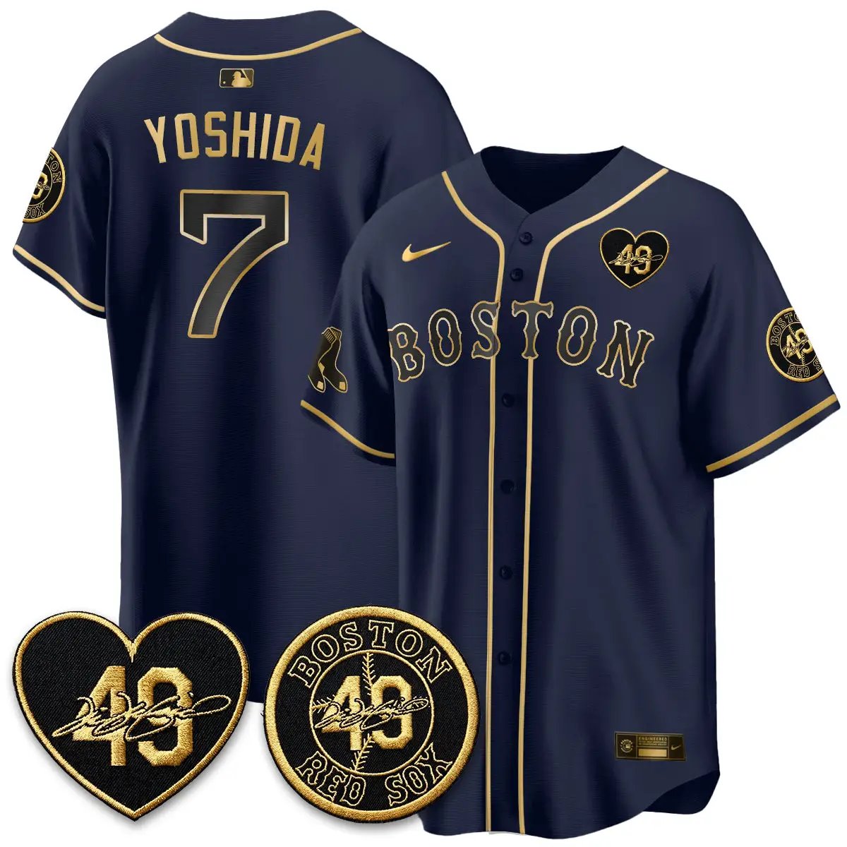 BOS Tim Wakefield Memorial Patch Red Gold Edition - Stitched (2) by Boston Red Sox