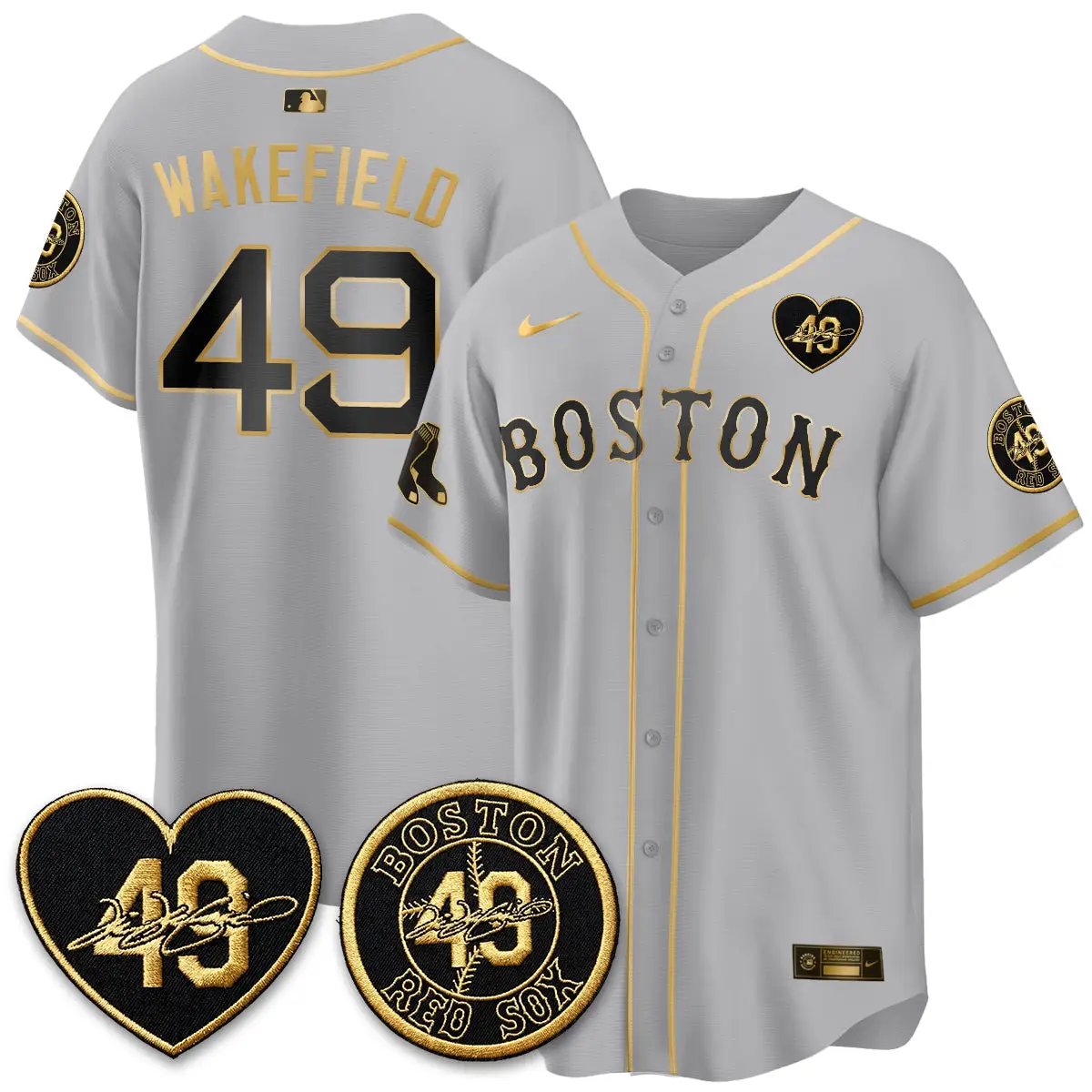 BOS Tim Wakefield Memorial Patch Red Gold Edition - Stitched (2) by Boston Red Sox