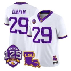 Caden Durham Jersey #29 LSU Tigers Silent Season of 1918 Louisiana Patch Stitched by My Store NCAA Football Jerseys