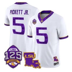 DJ Pickett Jersey #5 LSU Tigers Silent Season of 1918 Louisiana Patch Stitched by My Store NCAA Football Jerseys