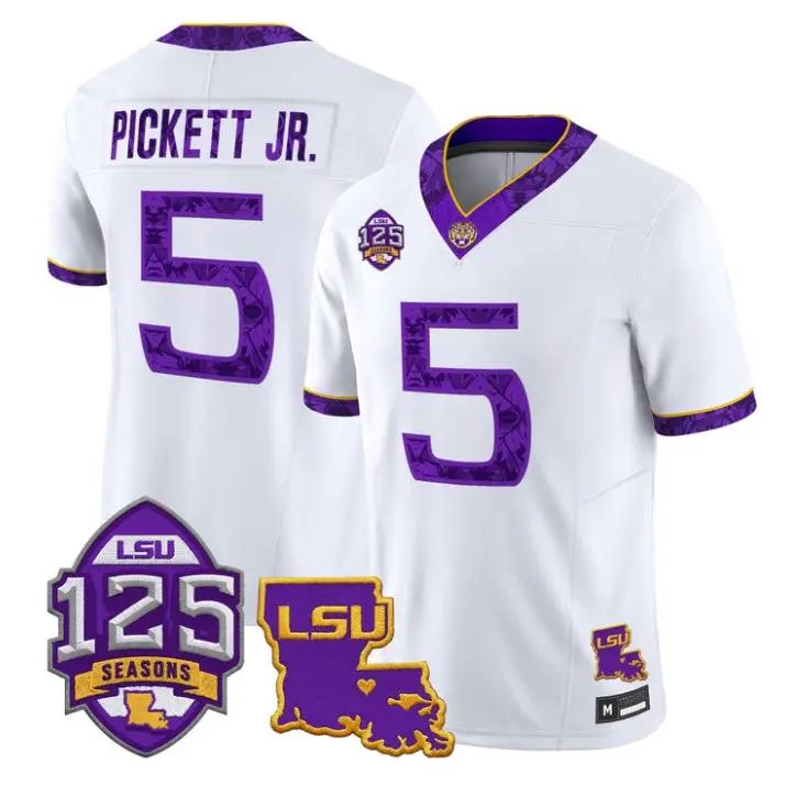 DJ Pickett Jersey #5 LSU Tigers Silent Season of 1918 Louisiana Patch Stitched by My Store NCAA Football Jerseys