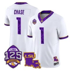 Ja Marr Chase Jersey #1 LSU Tigers Silent Season of 1918 Louisiana Patch Stitched by My Store NCAA Football Jerseys