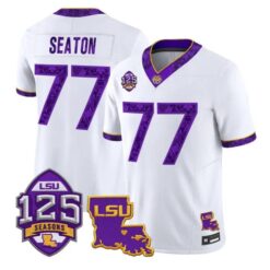 Jordan Seaton Jersey #77 LSU Tigers Silent Season of 1918 Louisiana Patch Stitched by My Store NCAA Football Jerseys