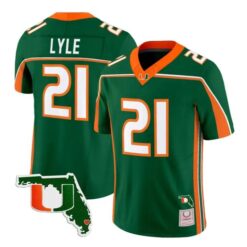 Jordan Lyle Jersey #21 Miami Hurricanes Throwback Florida Patch Stitched by My Store NCAA Football Jerseys