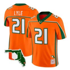 Jordan Lyle Jersey #21 Miami Hurricanes Throwback Florida Patch Stitched by My Store NCAA Football Jerseys