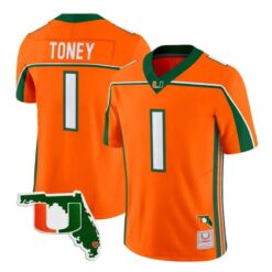 Malachi Toney Jersey #1 Miami Hurricanes Throwback Florida Patch Stitched by My Store NCAA Football Jerseys