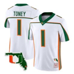 Malachi Toney Jersey #1 Miami Hurricanes Throwback Florida Patch Stitched by My Store NCAA Football Jerseys