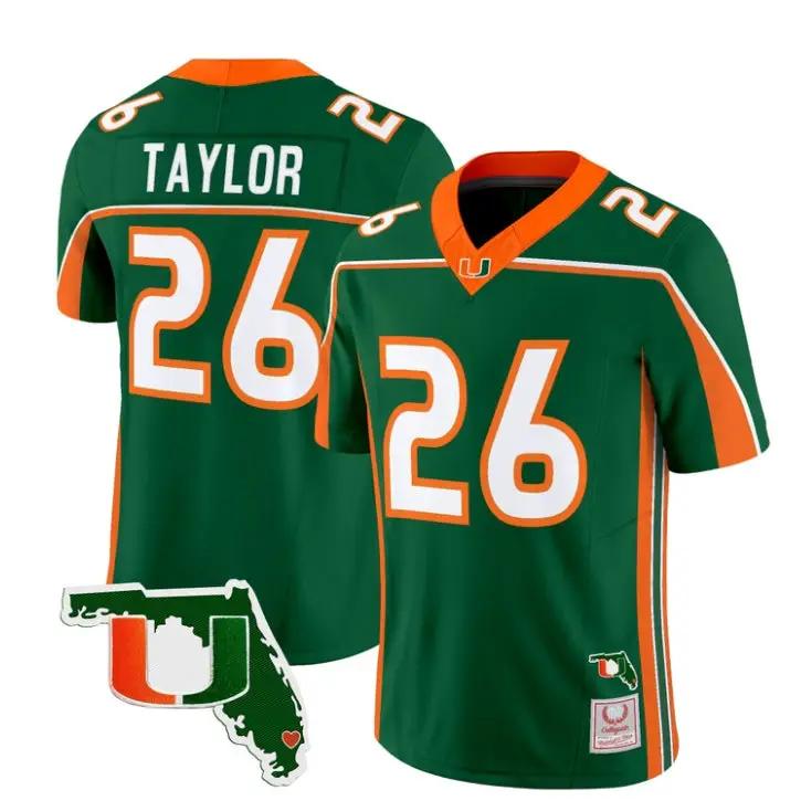 Sean Taylor Jersey #26 Miami Hurricanes Throwback Florida Patch Stitched by My Store NCAA Football Jerseys