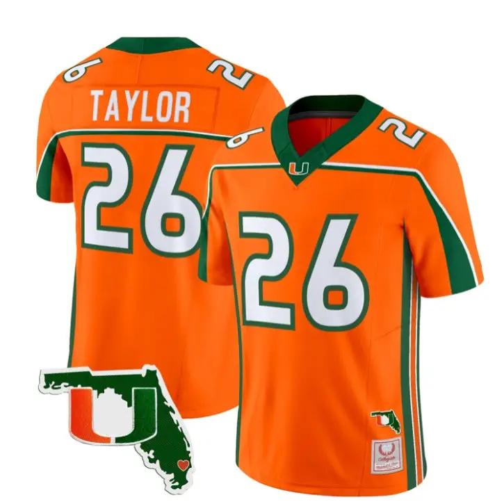 Sean Taylor Jersey #26 Miami Hurricanes Throwback Florida Patch Stitched by My Store NCAA Football Jerseys
