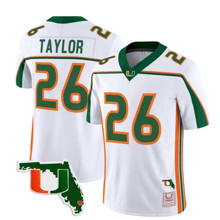 Sean Taylor Jersey #26 Miami Hurricanes Throwback Florida Patch Stitched by My Store NCAA Football Jerseys