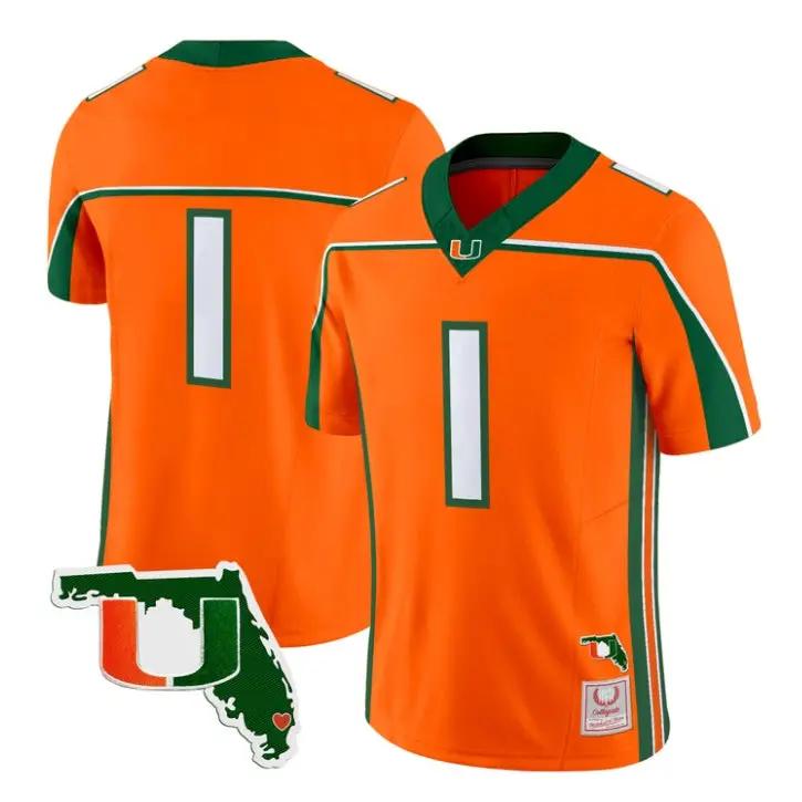 Team Jersey #1 Miami Hurricanes Throwback 2026 Florida Patch Stitched by My Store NCAA Football Jerseys