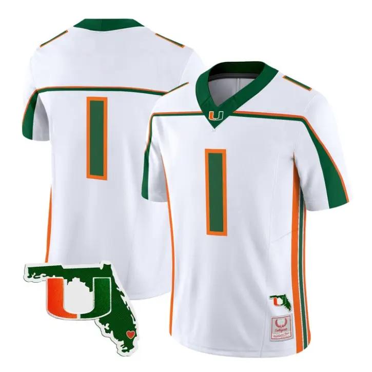 Team Jersey #1 Miami Hurricanes Throwback 2026 Florida Patch Stitched by My Store NCAA Football Jerseys